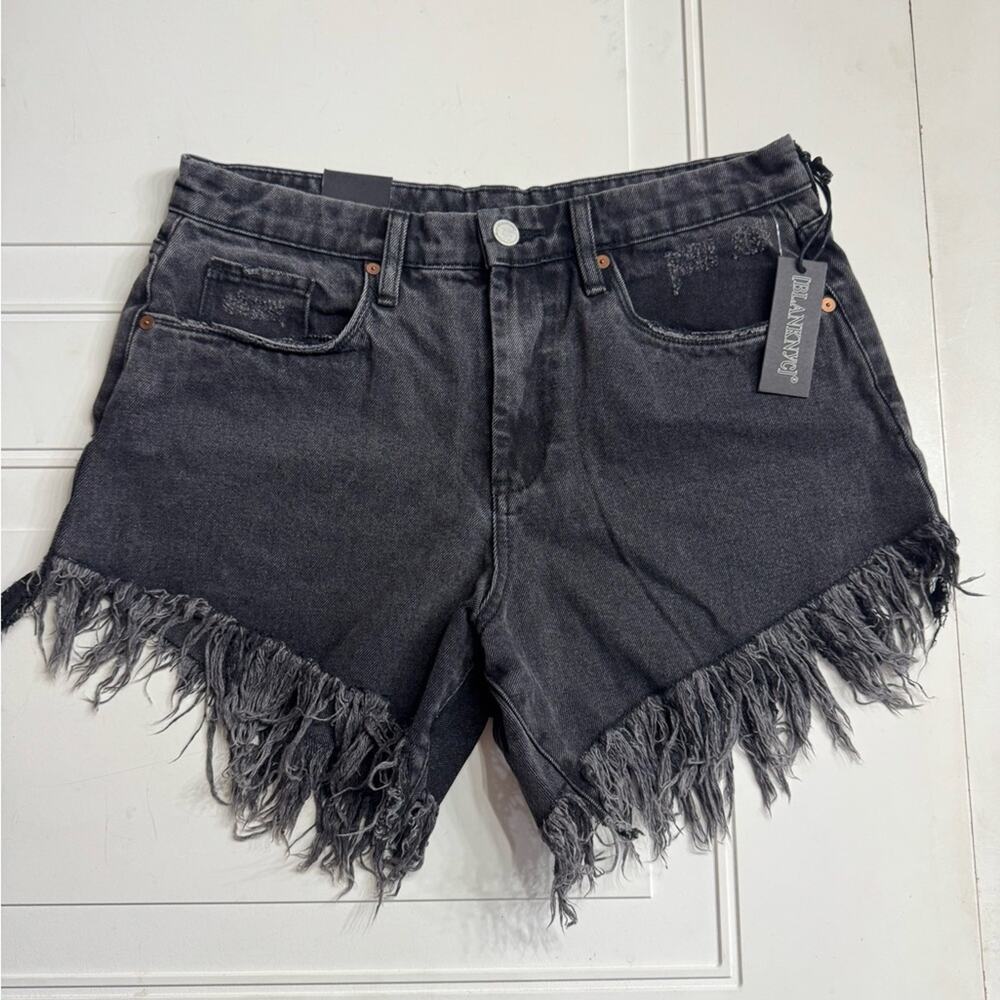 BlankNYC NWT Women Sz 30 Sabotage Frayed Faded Black Wash High-Rise Shorts Denim - Picture 1 of 6